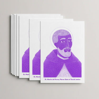 Purple St Martin de Porres card set, stack of 10 flat 5 × 7 cards