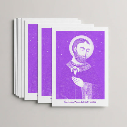 Purple St Joseph card set, stack of 10 flat 5 × 7 cards