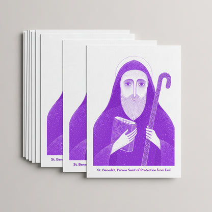 Purple St Benedict card set, stack of 10 flat 5 × 7 cards