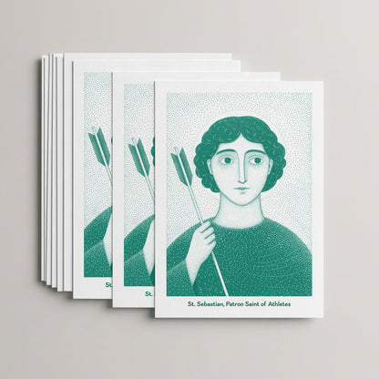Teal St Sebastian card set, stack of 10 flat 5 × 7 cards