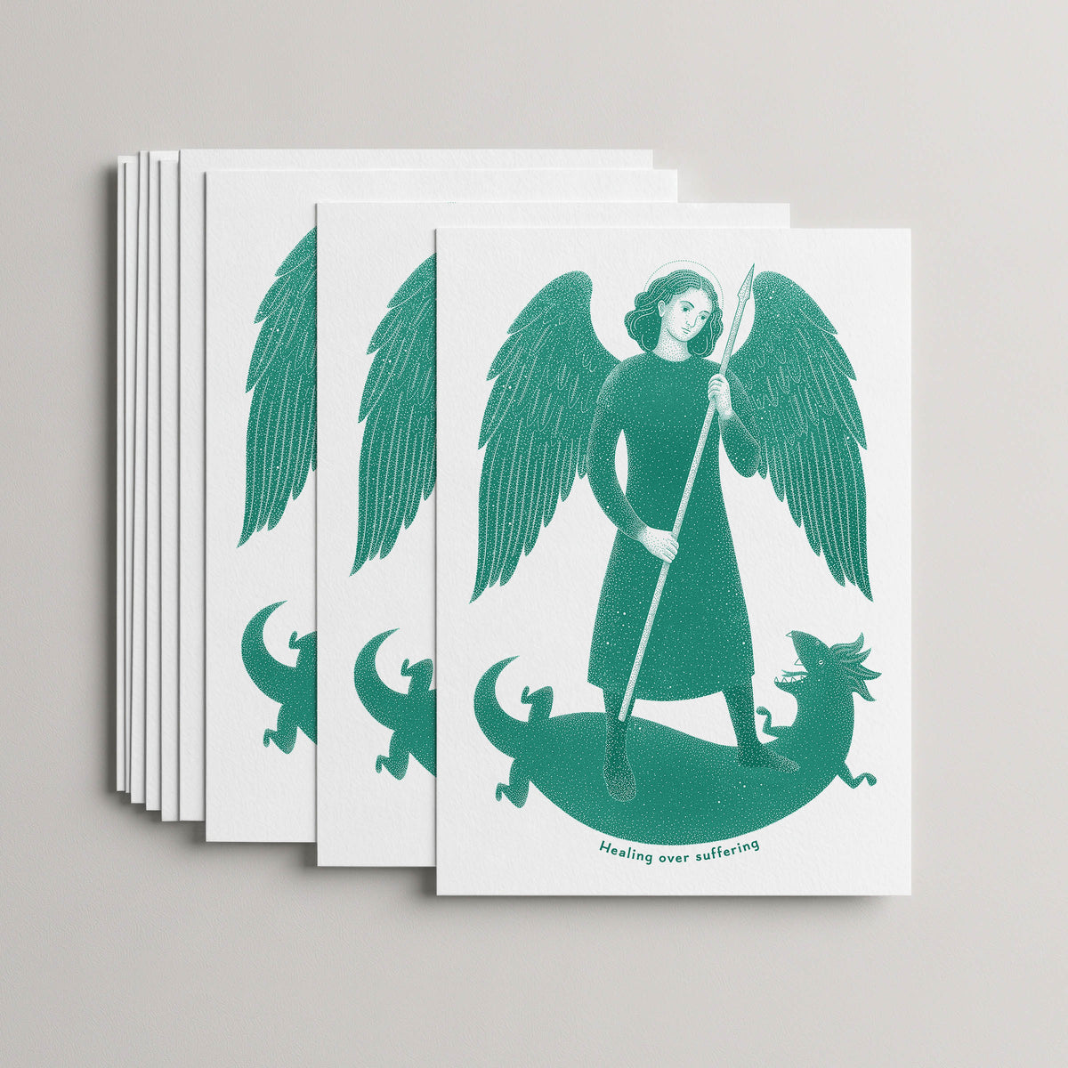 Teal St Raphael the Archangel card set, stack of 10 flat 5 × 7 cards