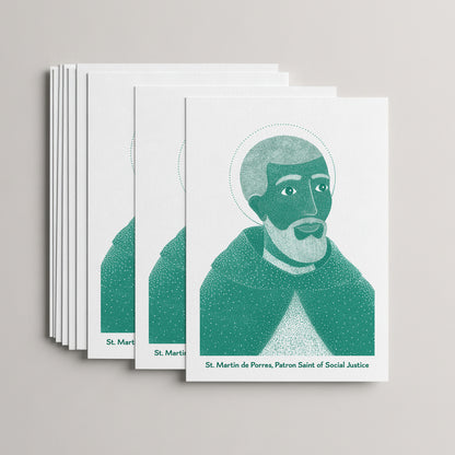 Teal St Martin de Porres card set, stack of 10 flat 5 × 7 cards