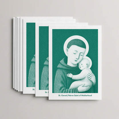 Teal St Gerard Majella card set, stack of 10 flat 5 × 7 cards