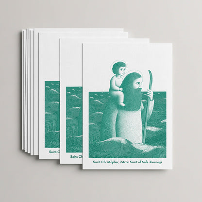 Teal St Christopher card set, stack of 10 flat 5 × 7 cards