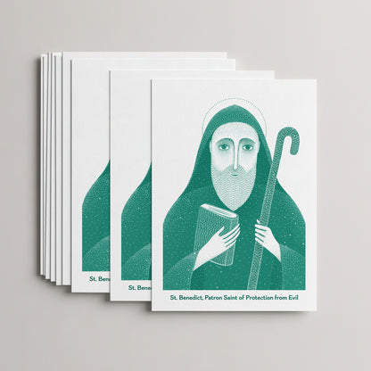 Teal St Benedict card set, stack of 10 flat 5 × 7 cards