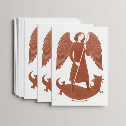 Terracotta St Raphael the Archangel card set, stack of 10 flat 5 × 7 cards