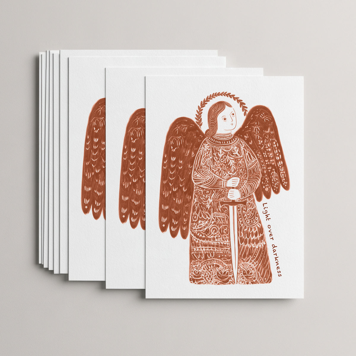 Terracotta St Michael the Archangel card set, stack of 10 flat 5 × 7 cards