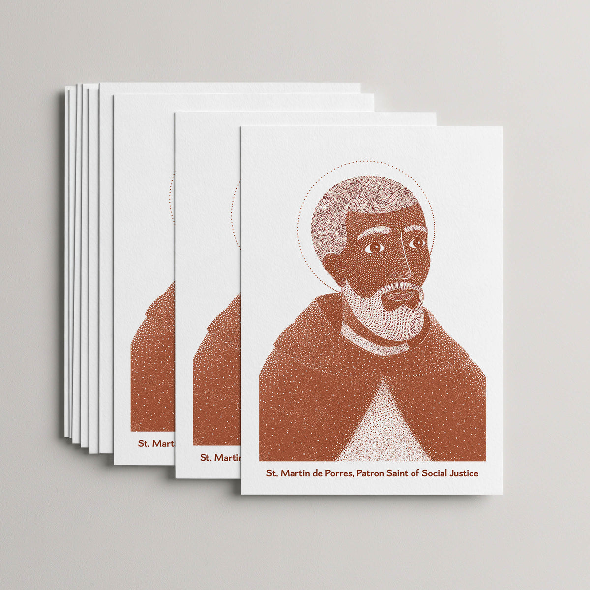Terracotta St Martin de Porres card set, stack of 10 flat 5 × 7 cards