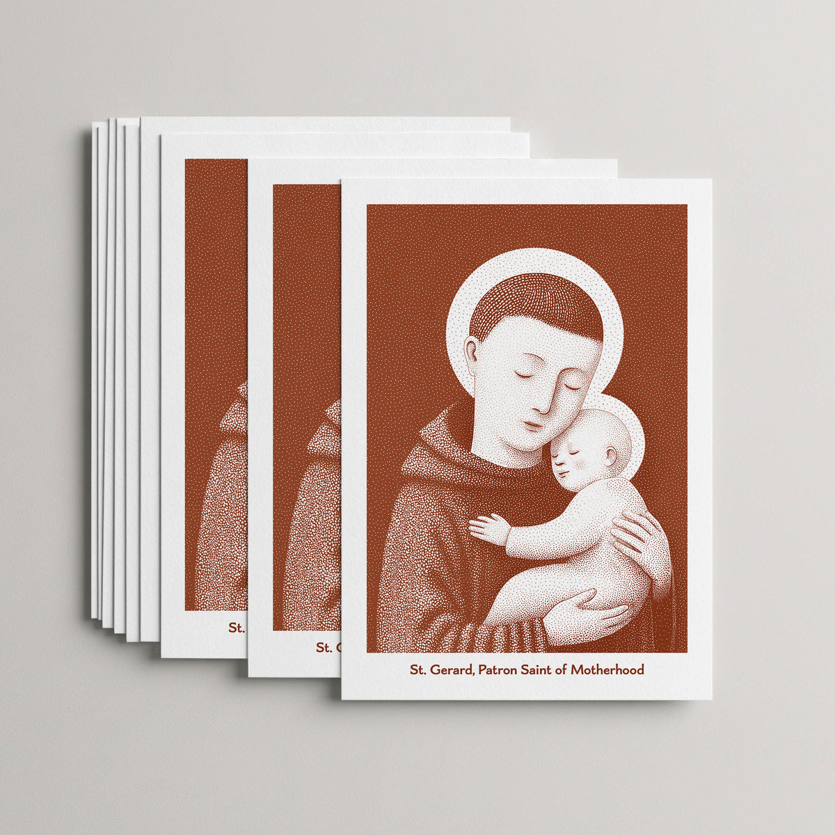 Terracotta St Gerard Majella card set, stack of 10 flat 5 × 7 cards
