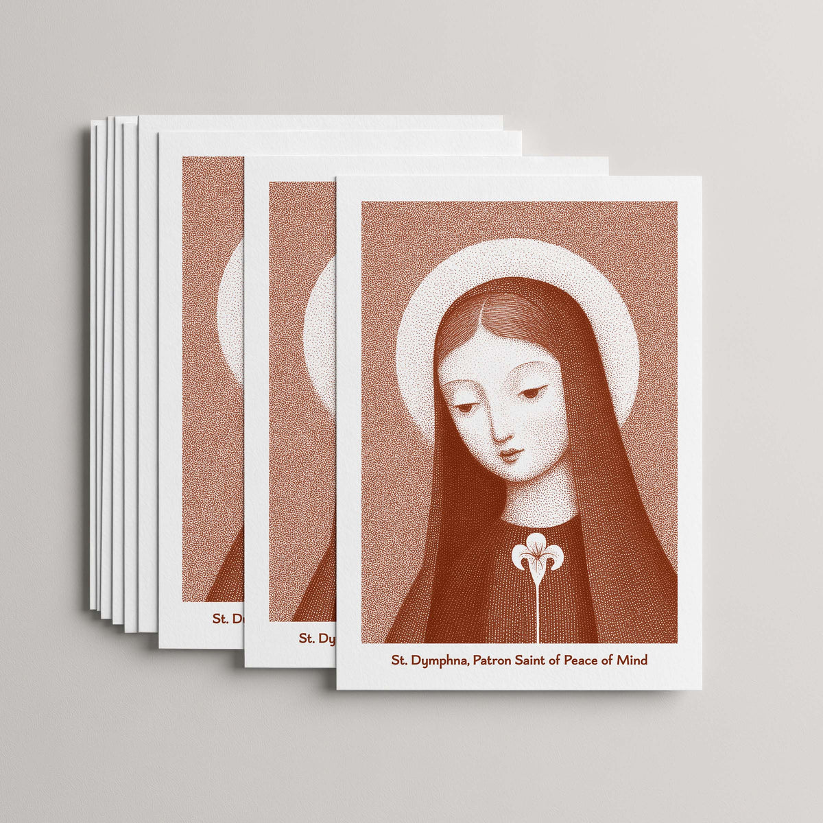 Terracotta St Dymphna card set, stack of 10 flat 5 × 7 cards