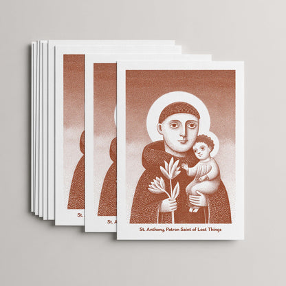 Terracotta St Anthony card set, stack of 10 flat 5 × 7 cards with the Child Jesus