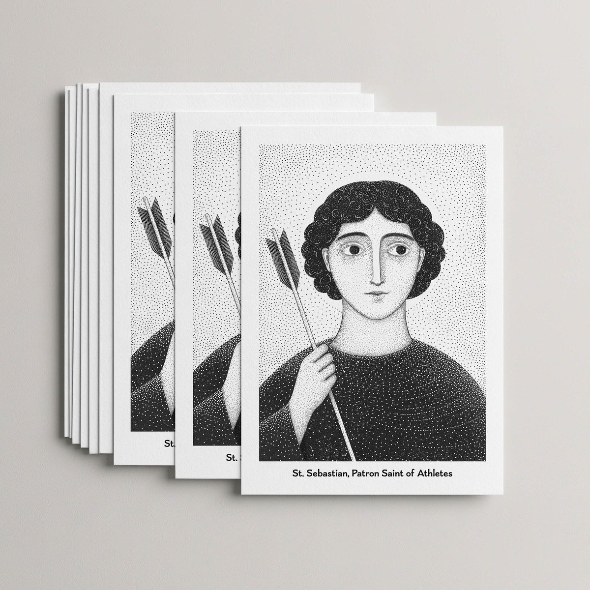 Black St Sebastian card set, stack of 10 flat 5 × 7 cards