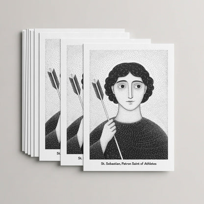 Black St Sebastian card set, stack of 10 flat 5 × 7 cards