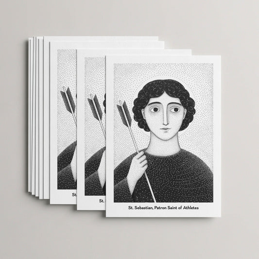 Black St Sebastian card set, stack of 10 flat 5 × 7 cards