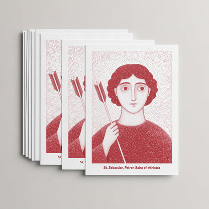 Red St Sebastian card set, stack of 10 flat 5 × 7 cards