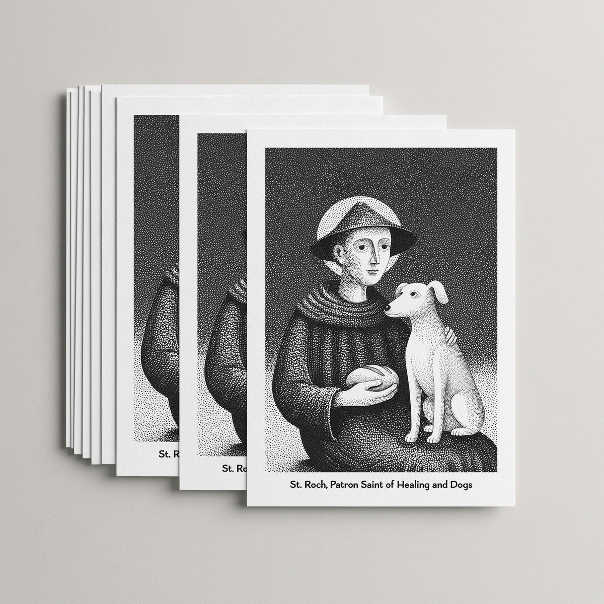 Black St Roch card set, stack of 10 flat 5 × 7 cards