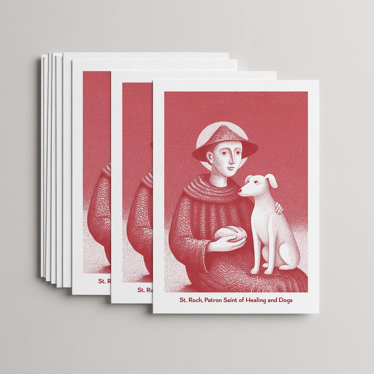 Red St Roch card set, stack of 10 flat 5 × 7 cards