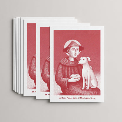 Red St Roch card set, stack of 10 flat 5 × 7 cards