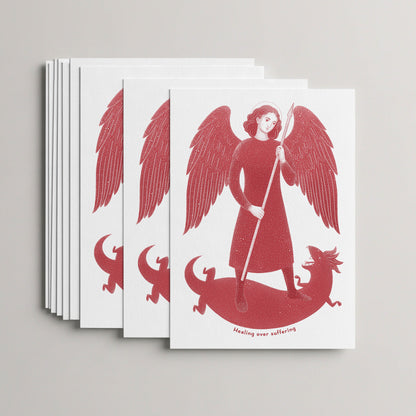 Red St Raphael the Archangel card set, stack of 10 flat 5 × 7 cards