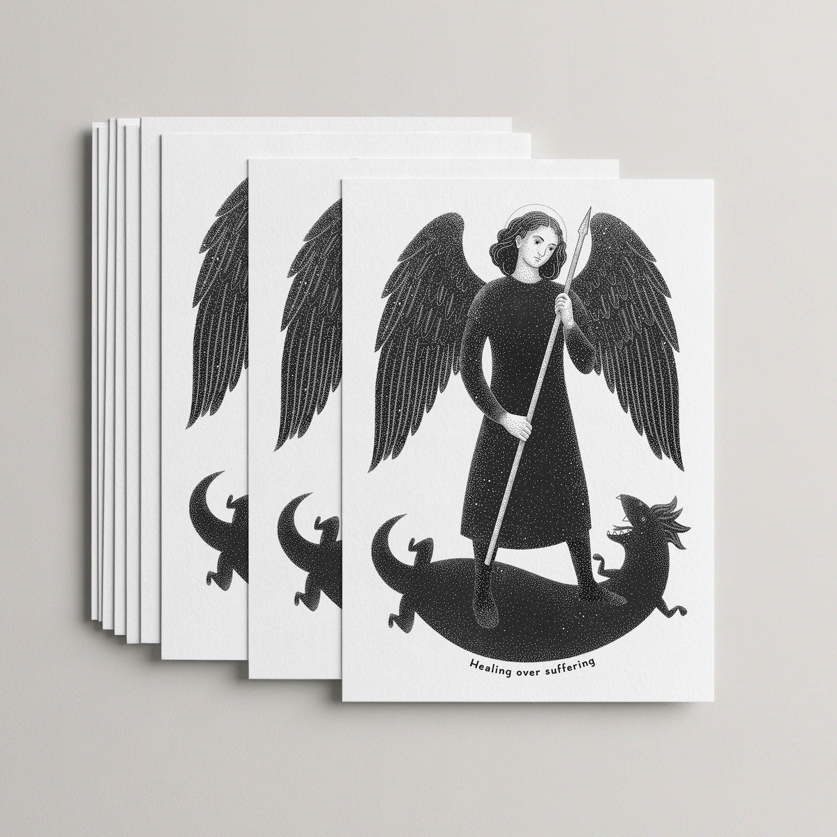 Black St Raphael the Archangel card set, stack of 10 flat 5 × 7 cards