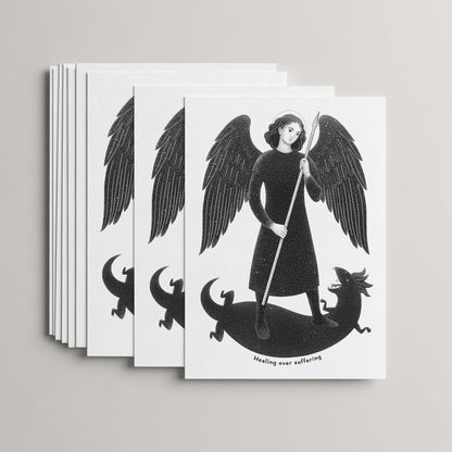 Black St Raphael the Archangel card set, stack of 10 flat 5 × 7 cards