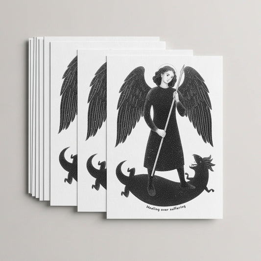 Black St Raphael the Archangel card set, stack of 10 flat 5 × 7 cards