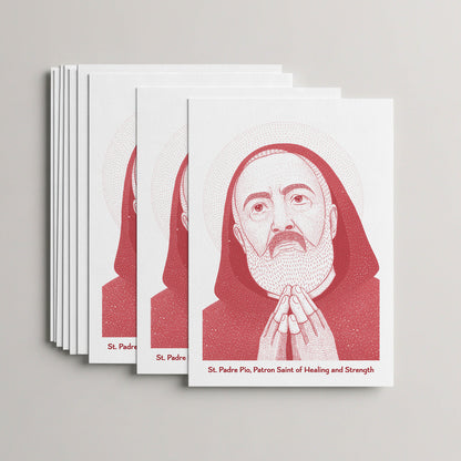 Red St Padre Pio card set, stack of 10 flat 5 × 7 cards