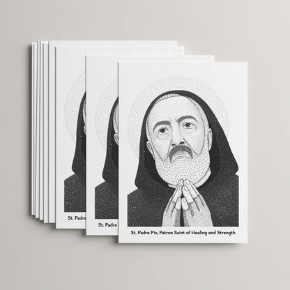 Black St Padre Pio card set, stack of 10 flat 5 × 7 cards