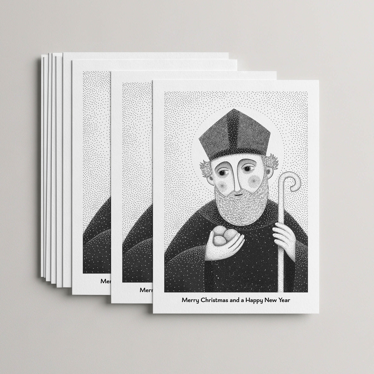 Black St Nicholas of Myra Christmas card set, stack of 10 flat 5 × 7 cards