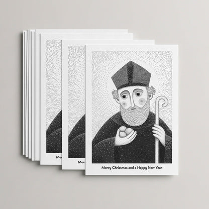 Black St Nicholas of Myra Christmas card set, stack of 10 flat 5 × 7 cards
