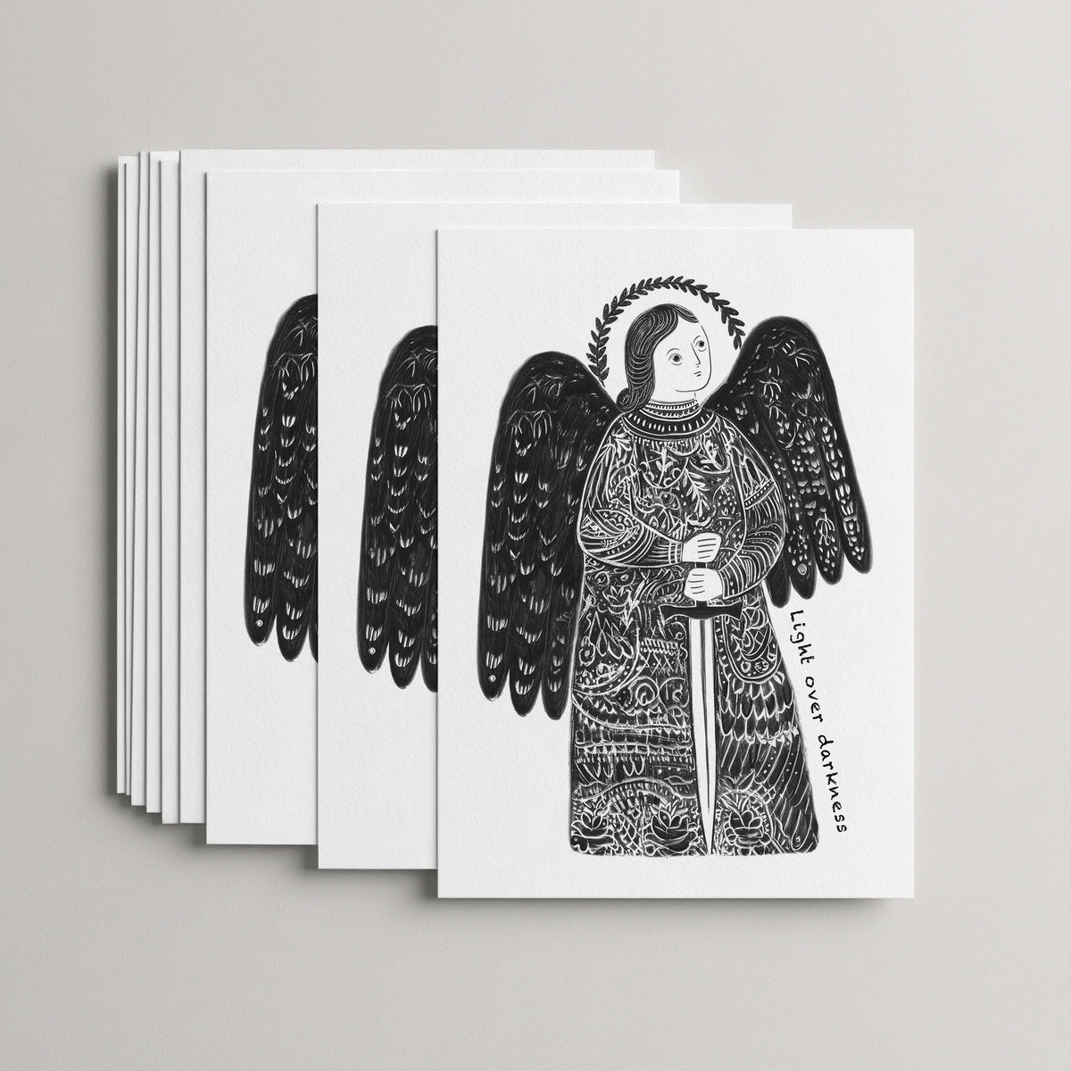 Black St Michael the Archangel card set, stack of 10 flat 5 × 7 cards