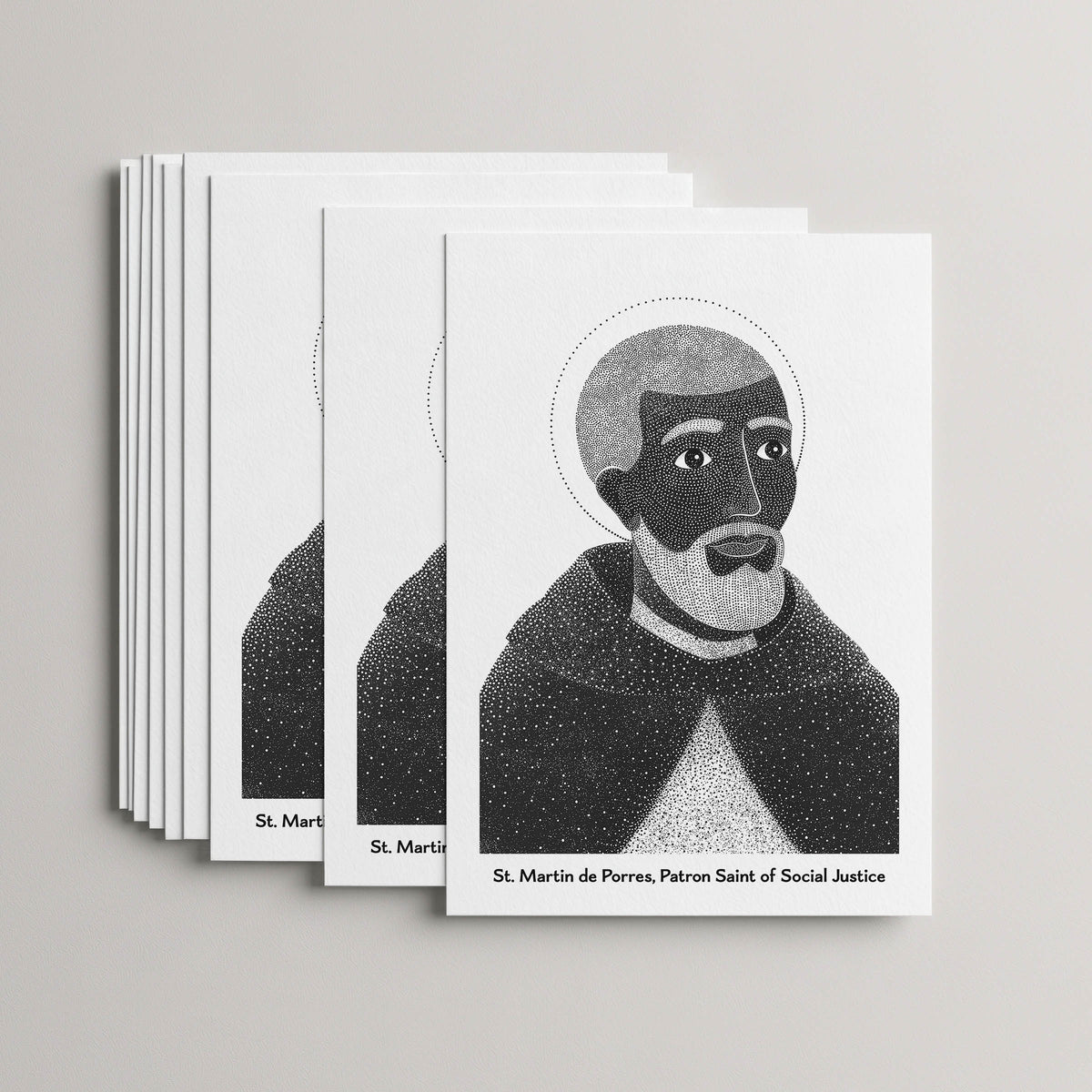Black St Martin de Porres card set, stack of 10 flat 5 × 7 cards