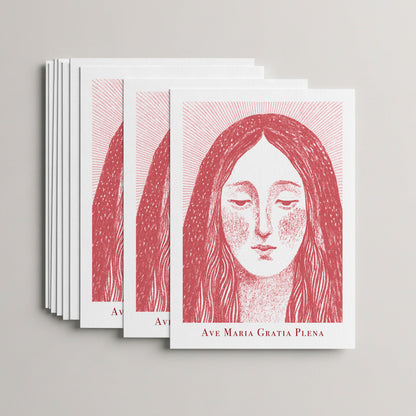 Red Virgin Mary card set, stack of 10 flat 5 × 7 cards