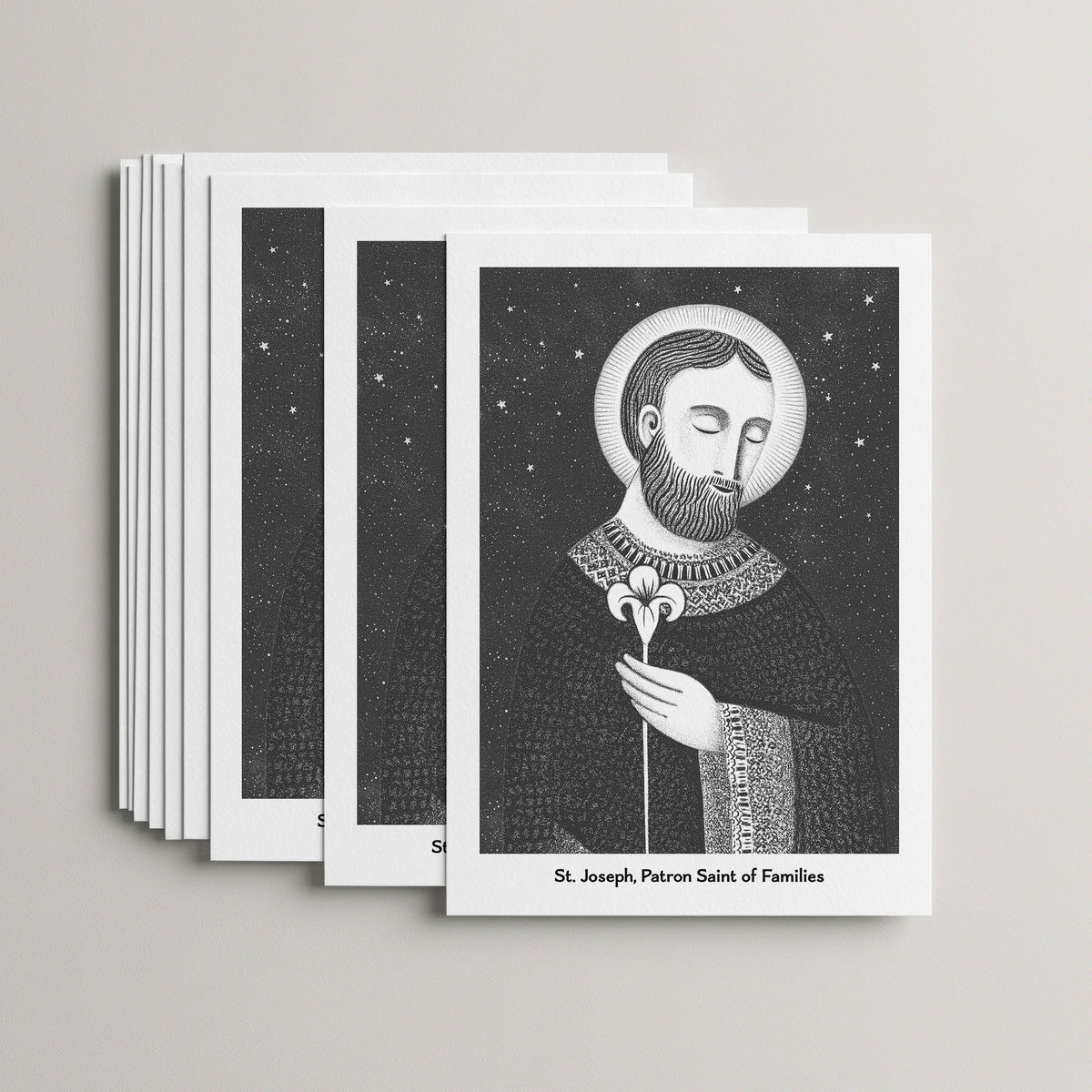 Black St Joseph card set, stack of 10 flat 5 × 7 cards