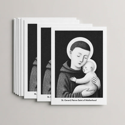 Black St Gerard Majella card set, stack of 10 flat 5 × 7 cards