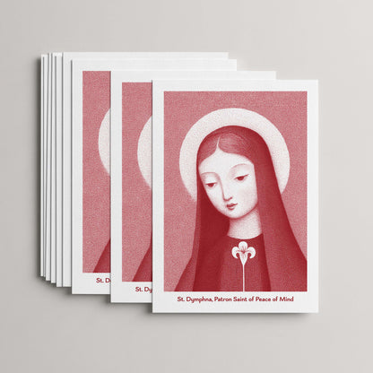 Red St Dymphna card set, stack of 10 flat 5 × 7 cards
