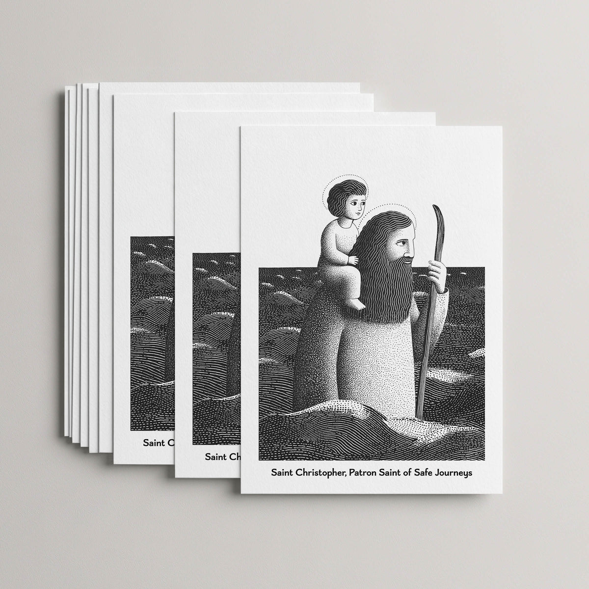 Black St Christopher card set, stack of 10 flat 5 × 7 cards