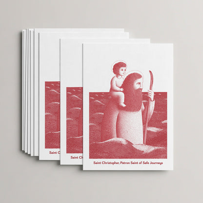 Red St Christopher card set, stack of 10 flat 5 × 7 cards