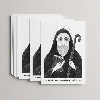 Black St Benedict card set, stack of 10 flat 5 × 7 cards