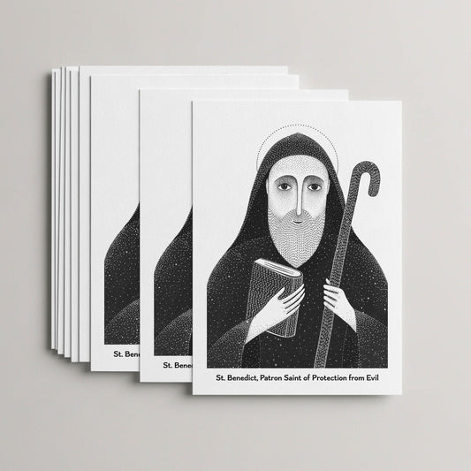Black St Benedict card set, stack of 10 flat 5 × 7 cards