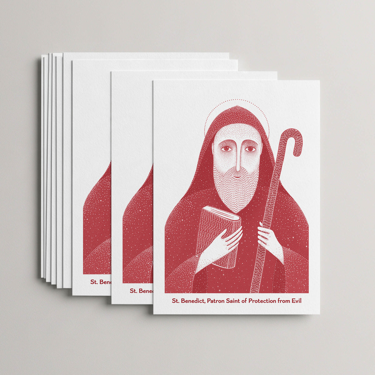 Red St Benedict card set, stack of 10 flat 5 × 7 cards