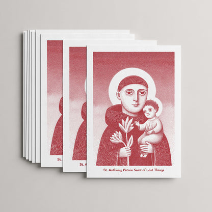Red St Anthony card set, stack of 10 flat 5 × 7 cards with the Child Jesus