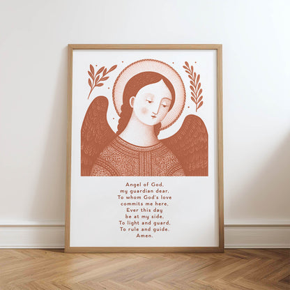 Guardian Angel for Boys Art Print - Terracotta physical art print mockup