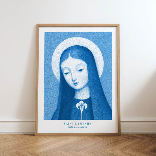 St Dymphna Art Print - Deep Blue physical art print mockup