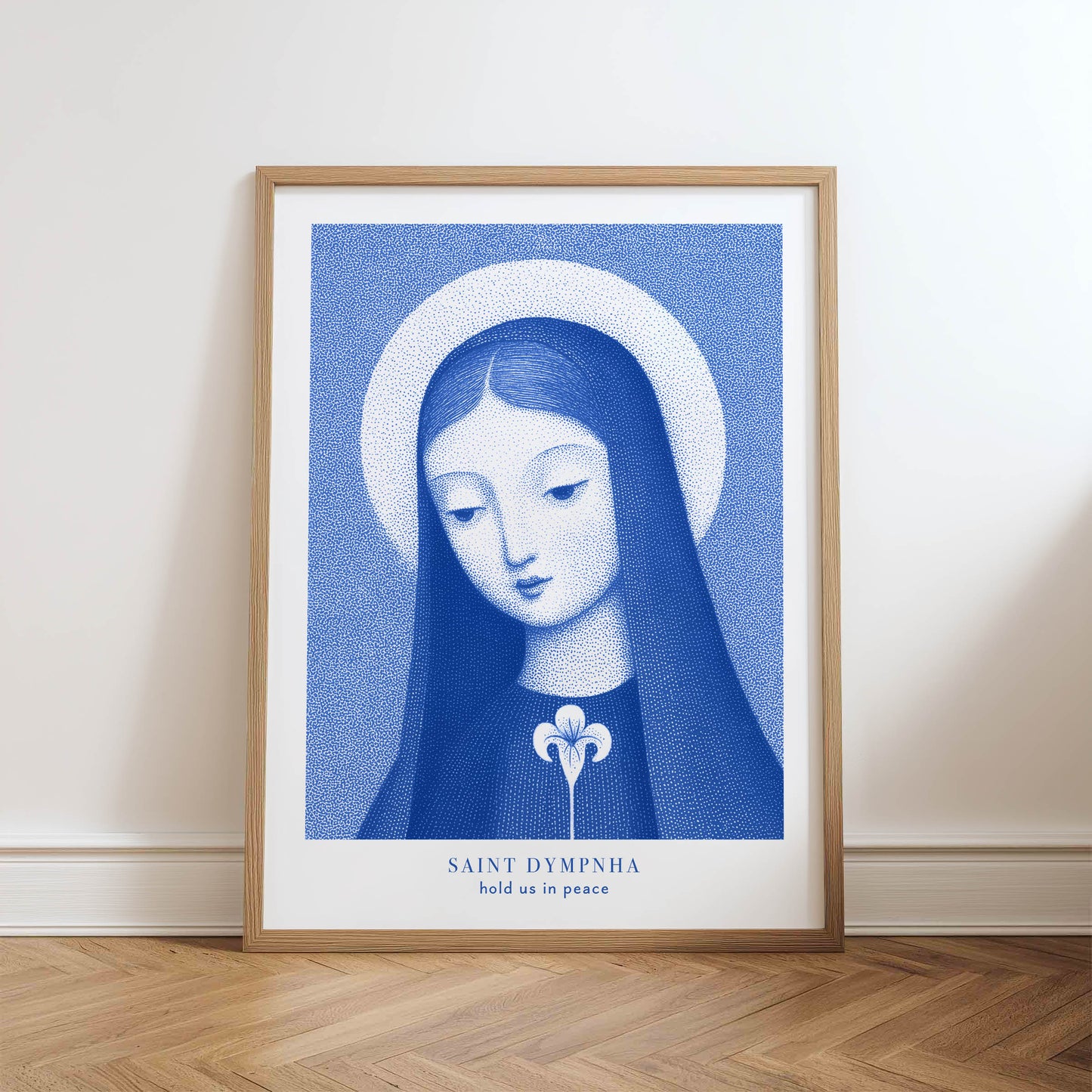 St Dymphna Art Print - Blue physical art print mockup