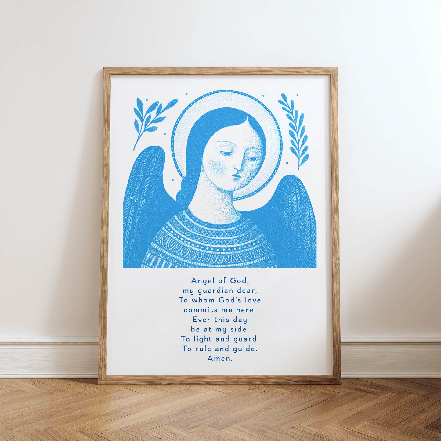 Guardian Angel for Girls Art Print - Deep Blue physical art print mockup
