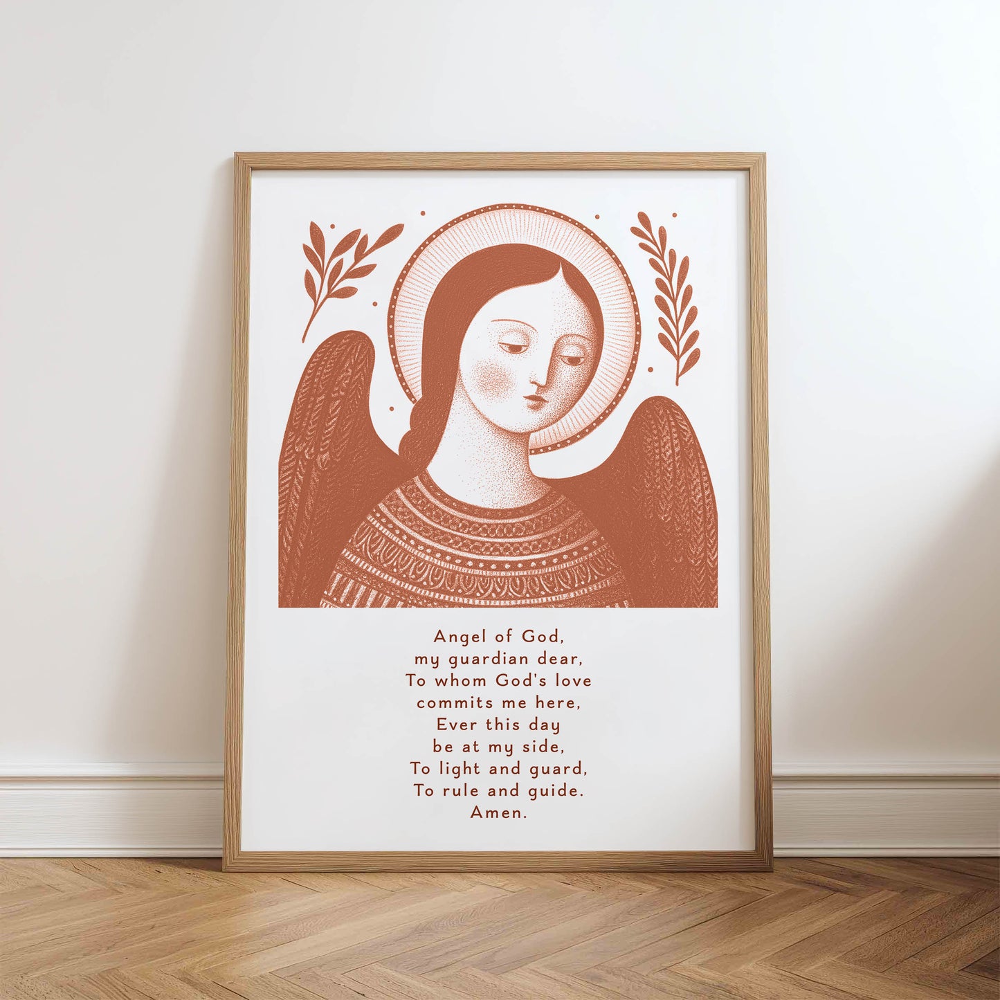 Guardian Angel for Girls Art Print - Terracotta physical art print mockup