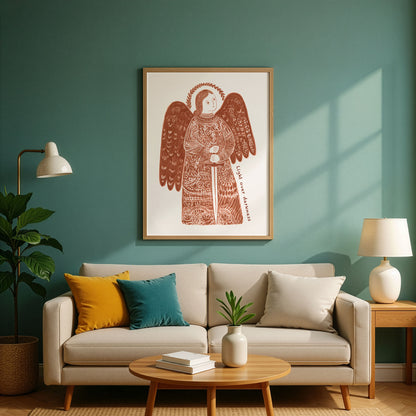 St Michael the Archangel Art Print - Terracotta interior mockup 02 - p_10_am_0000_Layer 4
