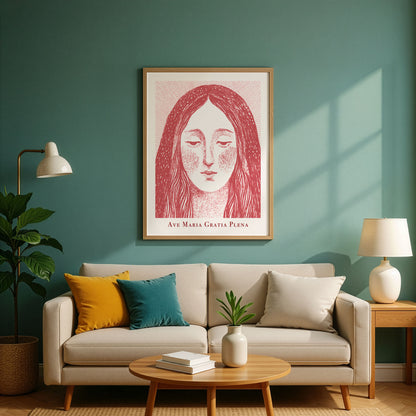 Virgin Mary Art Print - Red interior mockup 02 - p_10_maria_0001_Layer 3