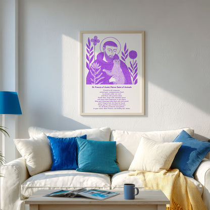 St Francis with Cat Art Print - Purple interior mockup 04 - p_13_franc_cat_0004_Layer 3